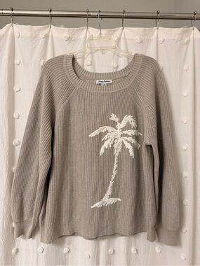 Tommy Bahama Taupe Crewneck Sweater with White Palm Tree